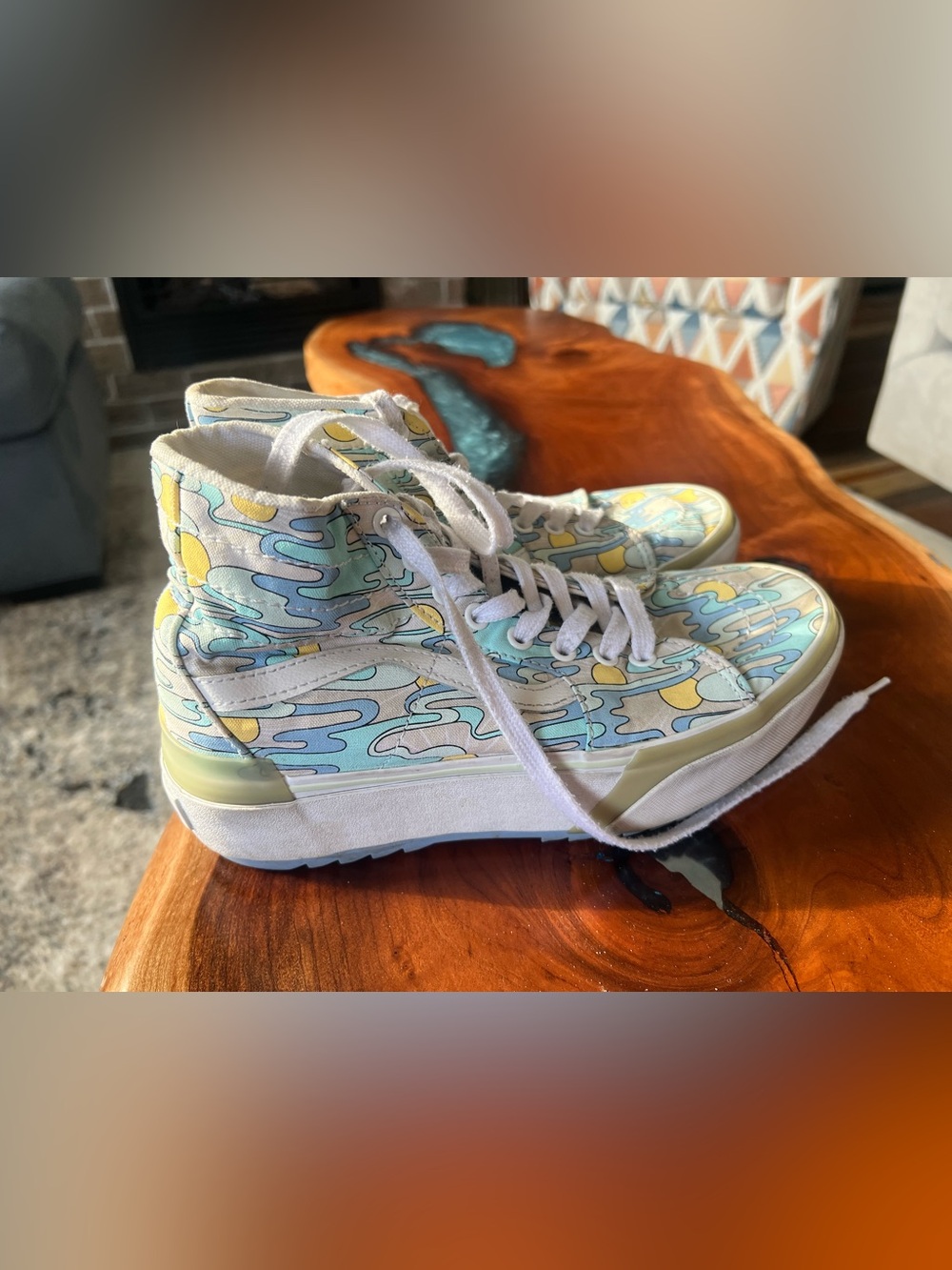 Vans High Top Sneakers in Light Blue, Yellow, White - Picture 3 of 6